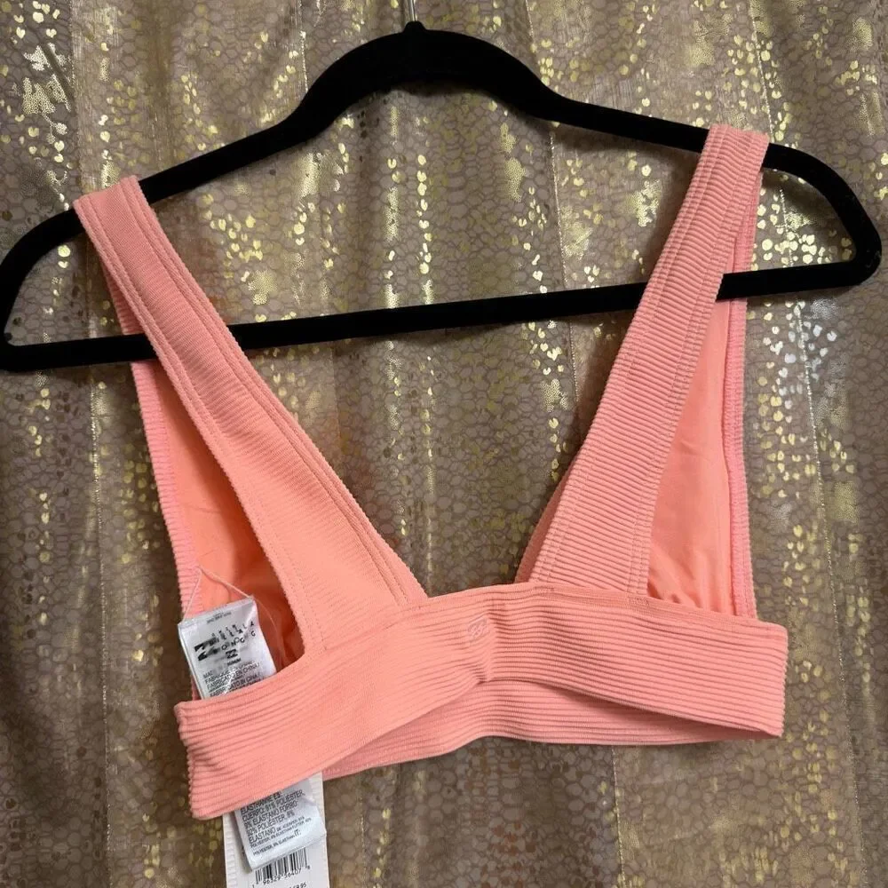 Billabong Tanlines Remi Plunge Ribbed Peach Tart Bikini Top Med NWT